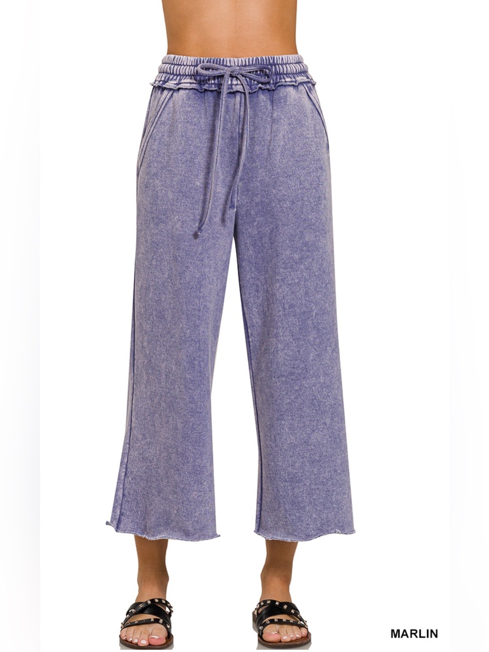 Zenana Marlin Washed French Terry Flare Pants
